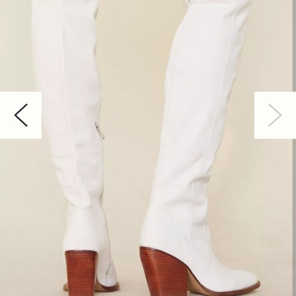 Silent D OVER KNEE WHITE LEATHER BLOCK HEEL BOOTS - Picture 9 of 10